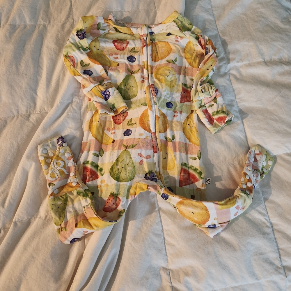 Bums & Roses fruit pajamas 2-way zippie 3-6 months gently used